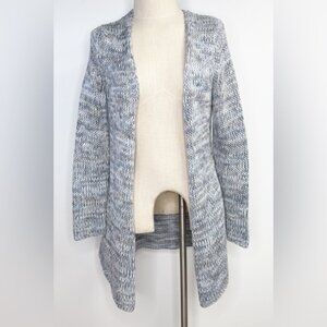 J. Jill Open Front Blue Marled Long Sleeve Knit Cardigan Sweater 100% Cotton S
